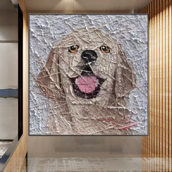 现代可爱小狗抽象艺术纯手绘手工动物油画厚肌理当代艺术作品