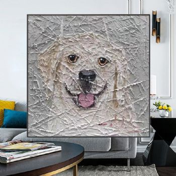 原创艺术手法现代可爱小狗抽象动物油画厚肌理当代艺术作品纯手绘抽象动物油画