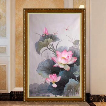 小荷才露尖尖角早有蜻蜓立上头实力画家写实荷花图新中式纯手绘高品质花卉油画