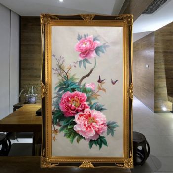 新中式纯手绘高品质花卉油画作品实力画家写实牡丹图花开富贵角花框