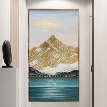 现代简约山水画纯手绘手工厚肌理山水玄关油画