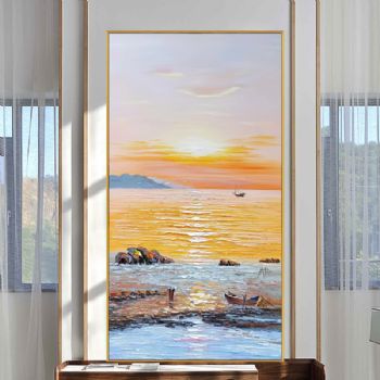 手绘厚肌理现代简约风景油画海景风景油画