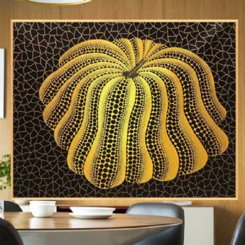 纯手绘油画黄色的南瓜仿日本艺术家草间弥生作品现代装饰画