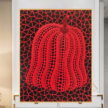 纯手绘油画红色的南瓜仿日本艺术家草间弥生作品现代装饰画