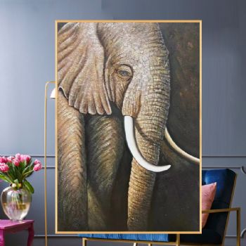 大象寓意吉祥吸财现代简约风格装饰油画纯手绘厚肌理油画