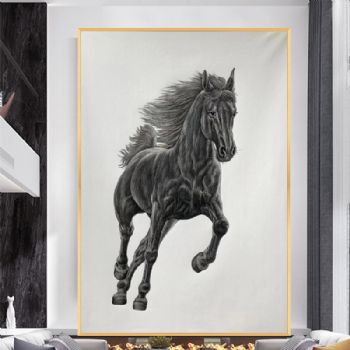 纯手绘工笔动物画极佳舒服线条奔马图适合酒店挂画