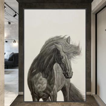 现代装饰油画纯手绘工笔动物画极佳舒服线条骏马图