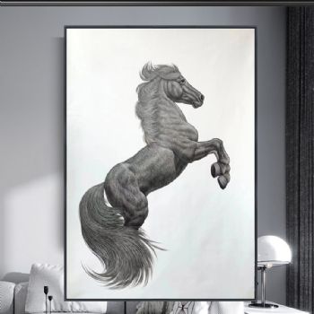 纯手绘工笔动物画极佳舒服线条奔腾的骏马图适合酒店大厅挂画