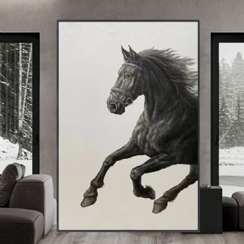 纯手绘工笔动物画极佳舒服线条骏马图适合办公室装饰挂画