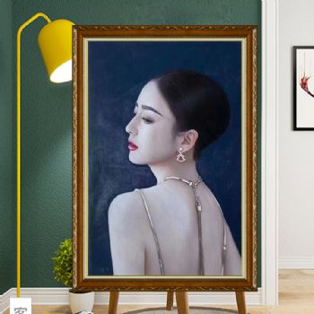 中式现代美女人物肖像图纯手绘人物油画写实美女定制油画