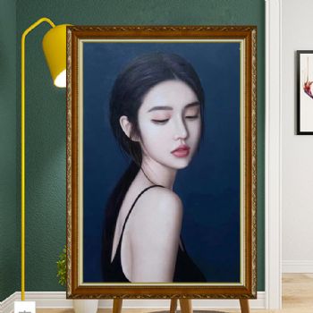 中式实力画家纯手绘人物油画美女人物肖像图写实美女定制油画