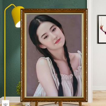 人物肖像美女图纯手绘人物油画写实美女图