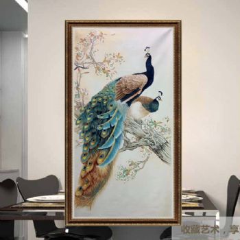 纯手绘动物油画孔雀风景油画写实风景画高品质工笔写实油画