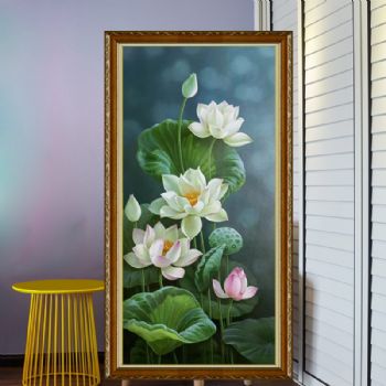 精品工笔写实荷花图纯手绘花卉油画寓意家大业大和和美美