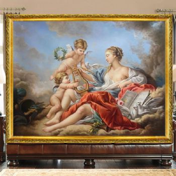 欧式古典油画手绘人物画宗教题材圣母与天使图