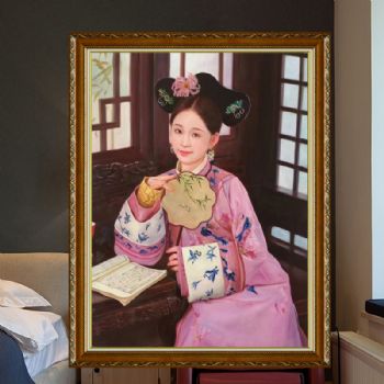 纯手绘手工宫庭仕女图人物油画美女图