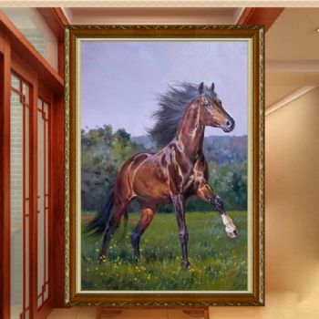 综色骏马图纯手绘新中式动物油画小写意油画