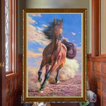 精品奔跑的骏马图纯手绘新中式动物油画小写意油画