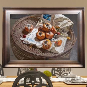 柿子静物油画事事如意新中式超写实手绘油画