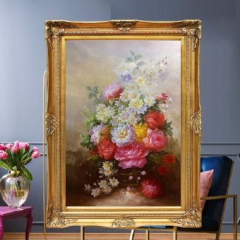 高品质欧式花卉油画纯手绘精品玄关花卉油画
