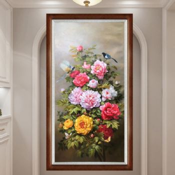 新中式精品牡丹图花开富贵喜上枝头纯手绘写实花卉油画