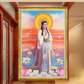 精品人物油画纯手绘手工观音菩萨人物油画工笔写实油画