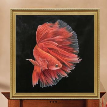 纯手绘手工写实油画年年有鱼锦鲤图品质动物油画