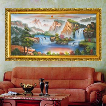 风水油画 聚宝盆 纯手绘手工 线条框