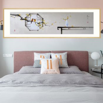 禅意国画中式水墨国画纯手绘写意床头画窗前的花瓶花鸟国画