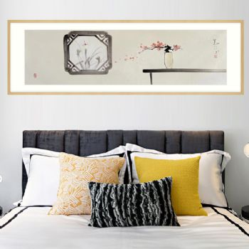 窗前蜻蜓国画中式水墨国画纯手绘写意床头画梅花瓶花鸟国画