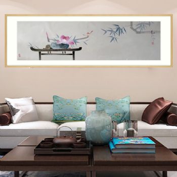 极简水墨国画荷花图新中式床头挂画莲蓬多子多福花鸟画