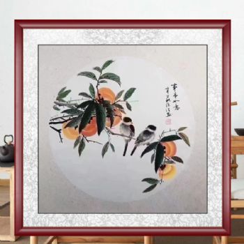 事事如意柿子图新中式水墨国画纯手绘小品作品