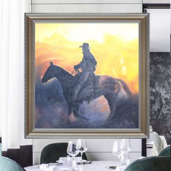 欧式油画 纯手绘手工 牛仔 线条框