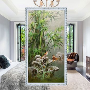 新中式节节高升纯手绘花鸟油画小写意石来运转风景油画