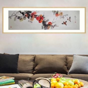 柿子图事事如意喜上枝头中式水墨国画纯手绘写意床头画