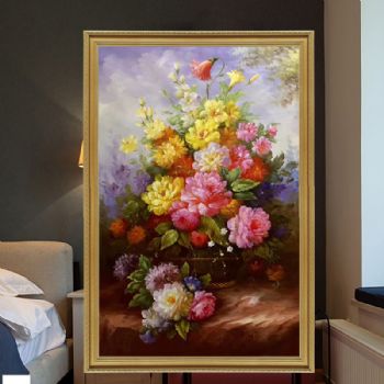 欧式古典花卉油画小精品纯手绘的走廊花卉油画