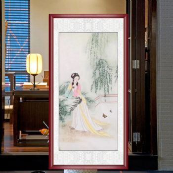 蝴蝶与仕女图四尺精品仕女水墨工笔人物国画纯手绘国画