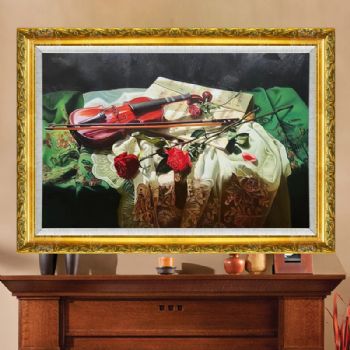 精品静物写实油画小提琴实力画家纯手绘作品