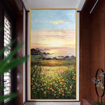 黄色小花朵花海系列面朝大海春暖花开纯手绘风景油画