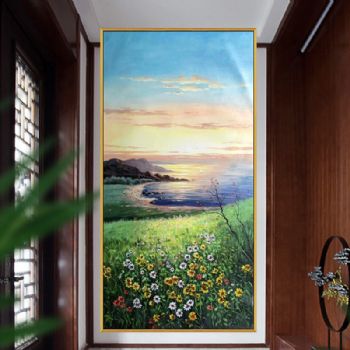 绿色小花朵花海系列面朝大海春暖花开纯手绘风景油画