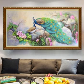 纯手绘写实吉祥鸟孔雀图成又成对寓意富贵和睦精品油画