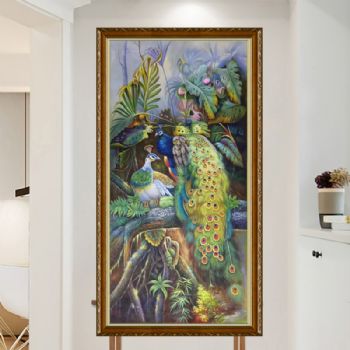 纯手绘手工精品孔雀图高贵聪明自由中式油画家庭挂画酒店挂画