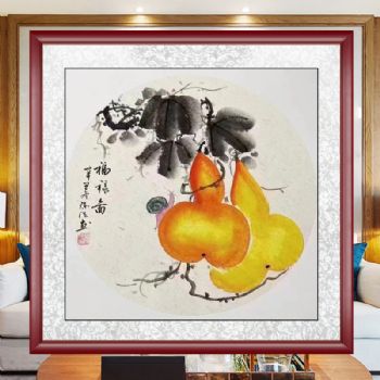 手绘水墨画花卉国画葫芦蜗牛图小写意斗方画小品