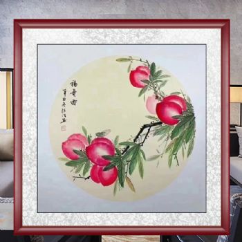 手绘水墨画花卉国画福寿图桃子与禅小写意斗方画小品