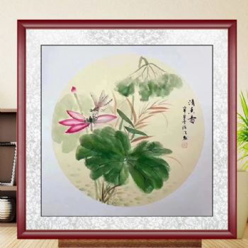 手绘水墨画清香图花卉国画蜻蜓立荷花图小写意斗方画小品