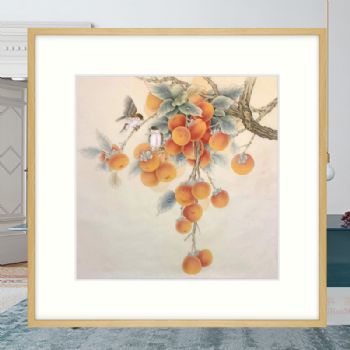 喜上枝头好事连连纯手绘水墨国画花鸟工笔画柿子图