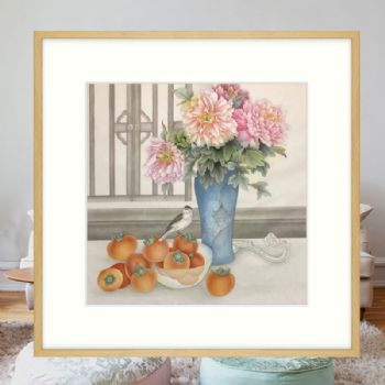 花瓶与柿子事事如意中式国画纯手绘工笔水墨国画