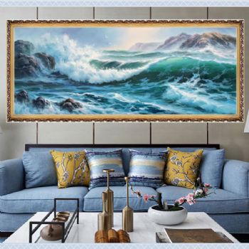 纯手绘风景油画海鸥海浪风景图适合客厅的装饰油画