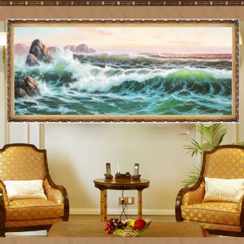 现代装饰纯手绘风景油画海鸥海浪风景图装饰油画