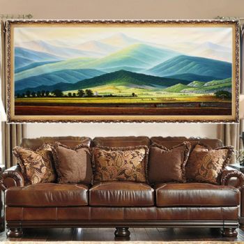 欧式经典风景油画纯手绘沙发背景墙装饰画巨人山风景油画